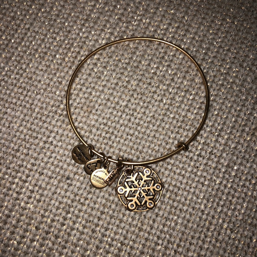 Gold Alex and Ani Snowflake Charm Bangle
